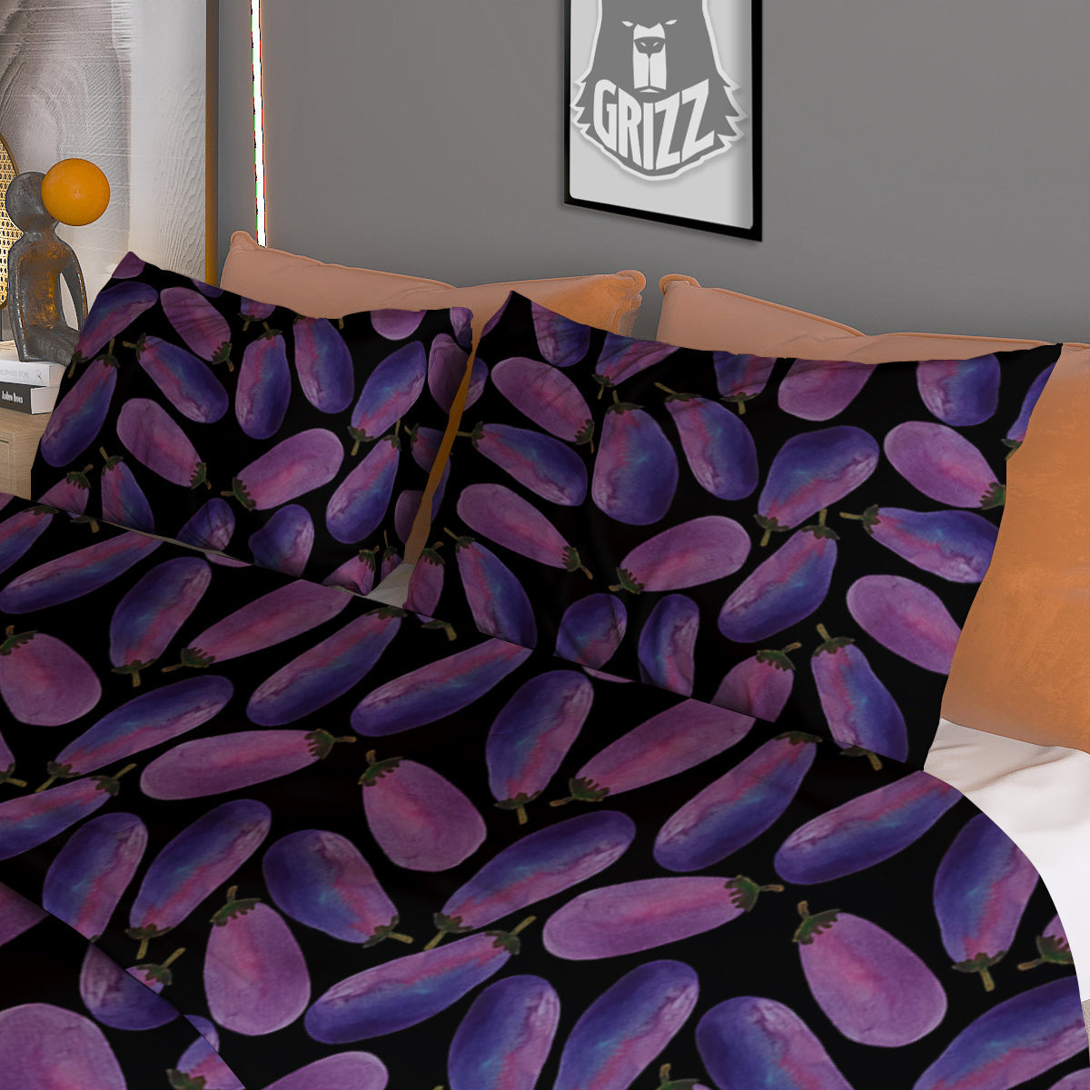 Eggplant Watercolor Print Pattern Duvet Cover Bedding Set