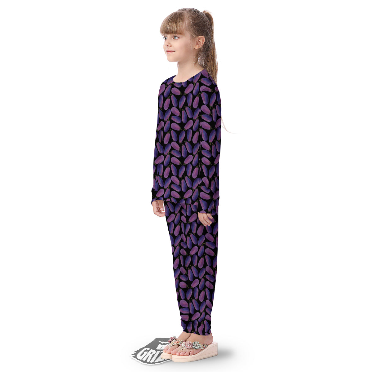 Eggplant Watercolor Print Pattern Kid's Pajamas-grizzshop