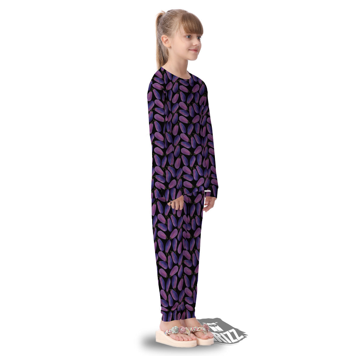 Eggplant Watercolor Print Pattern Kid's Pajamas-grizzshop