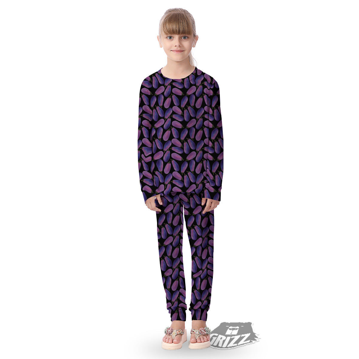 Eggplant Watercolor Print Pattern Kid's Pajamas-grizzshop