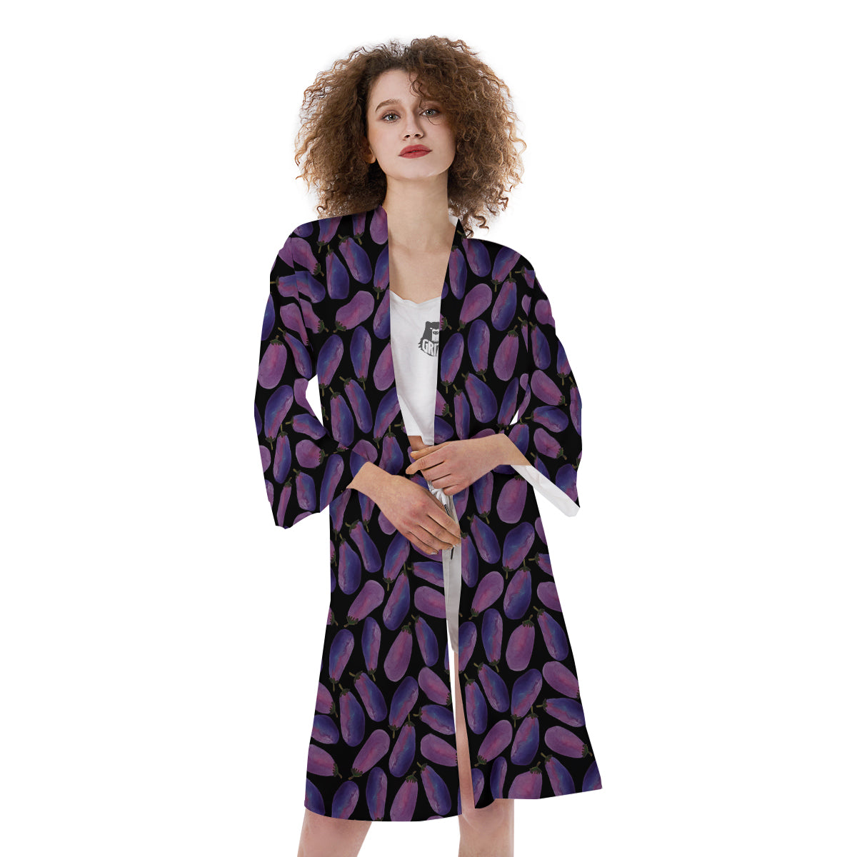 Eggplant Watercolor Print Pattern Kimono-grizzshop