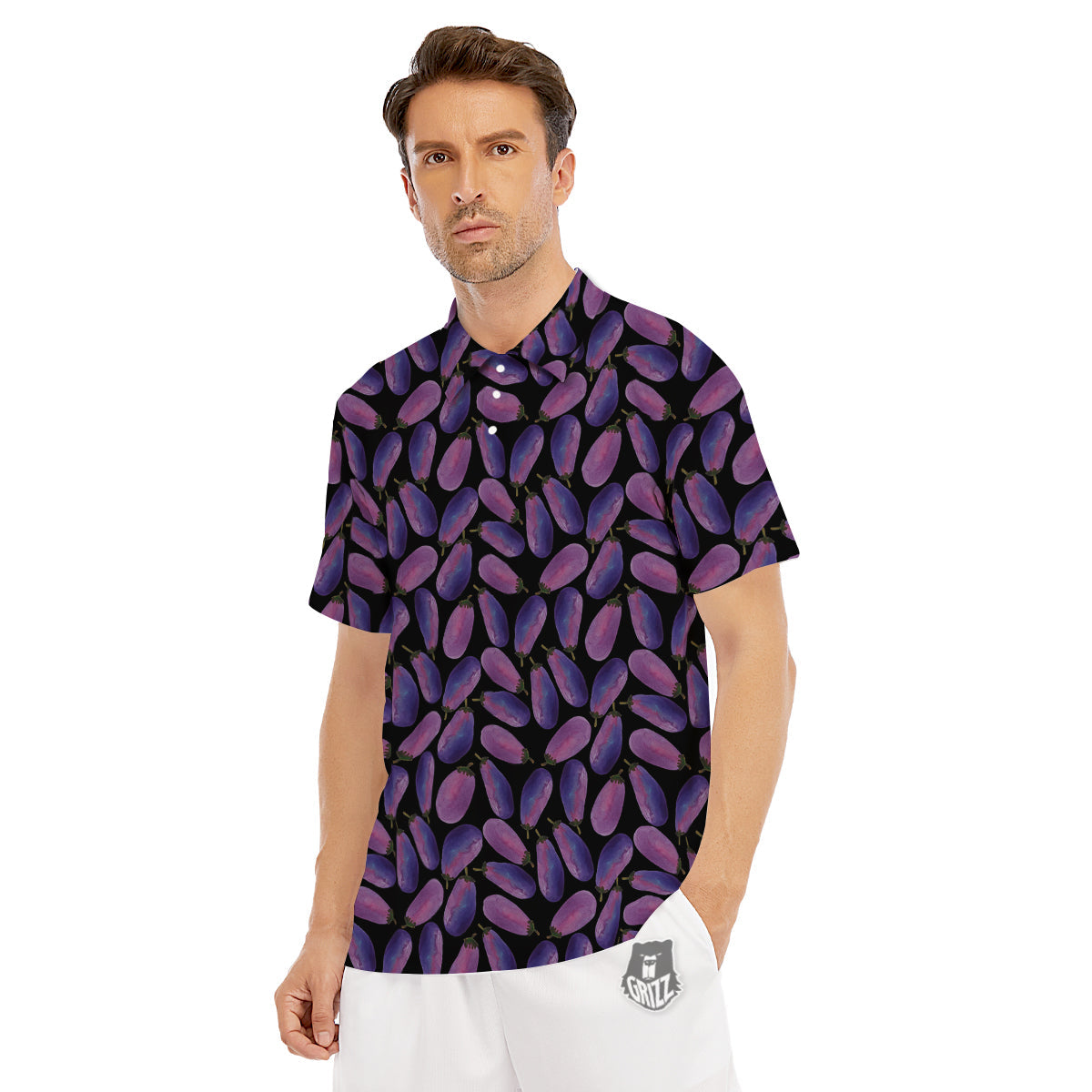 Eggplant Watercolor Print Pattern Men's Golf Shirts-grizzshop