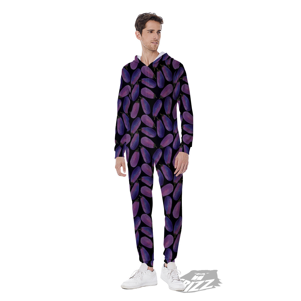 Eggplant Watercolor Print Pattern Men's Jumpsuit-grizzshop