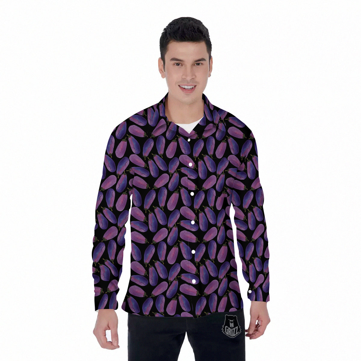 Eggplant Watercolor Print Pattern Men's Long Sleeve Shirts-grizzshop