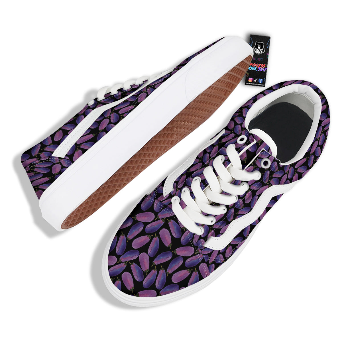 Eggplant Watercolor Print Pattern Skate Shoes-grizzshop