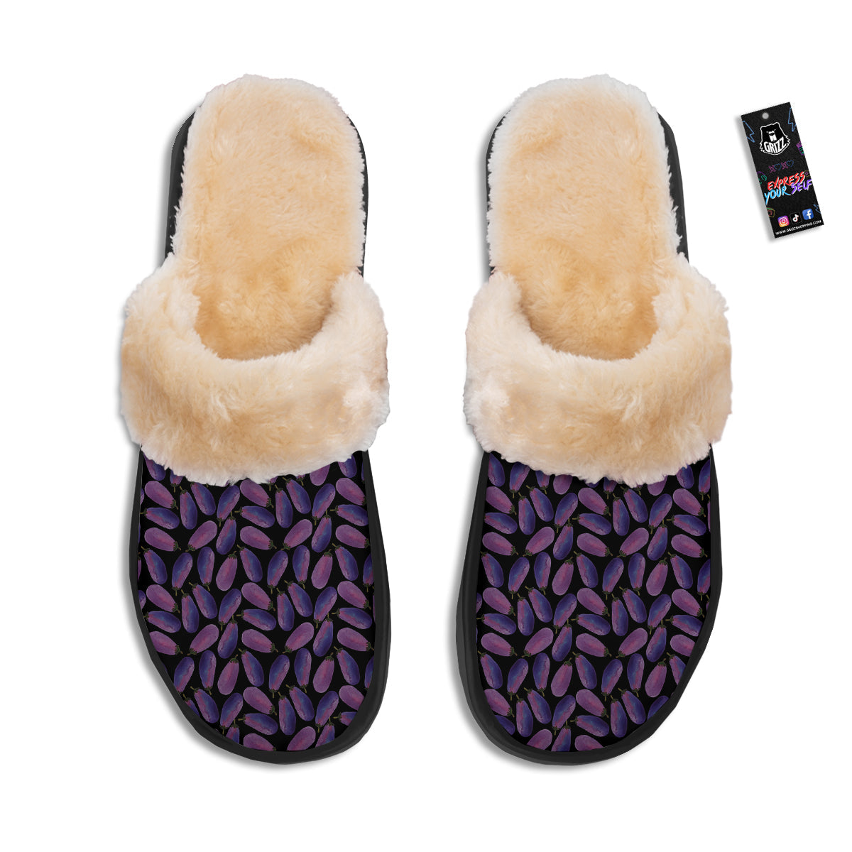 Eggplant Watercolor Print Pattern Slippers-grizzshop