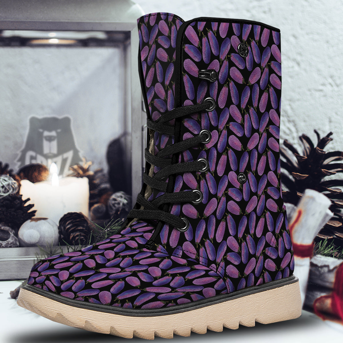 Eggplant Watercolor Print Pattern Snow Boots-grizzshop