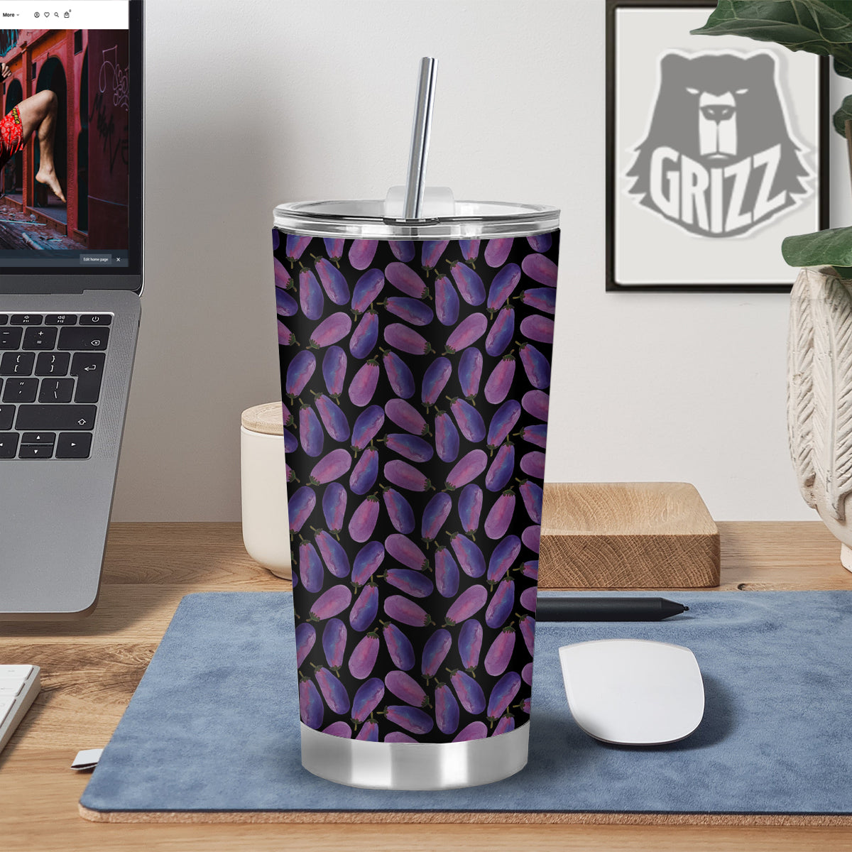 Eggplant Watercolor Print Pattern Tumbler-grizzshop