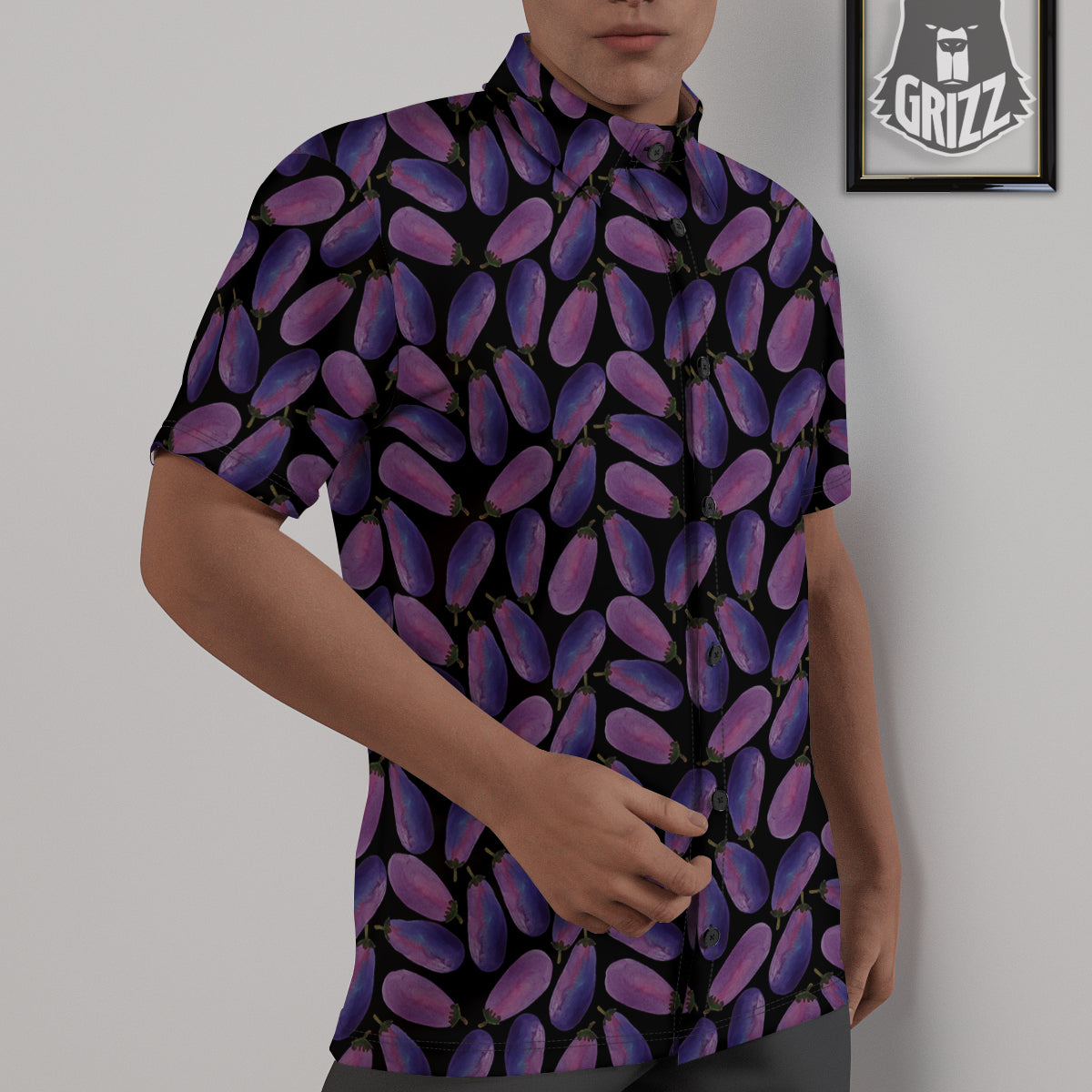 Eggplant Watercolor Print Pattern Untucked Shirts-grizzshop