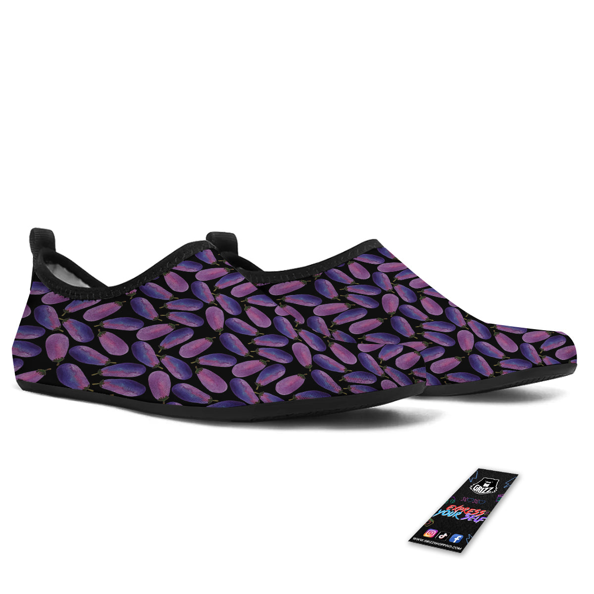 Eggplant Watercolor Print Pattern Water Shoes-grizzshop