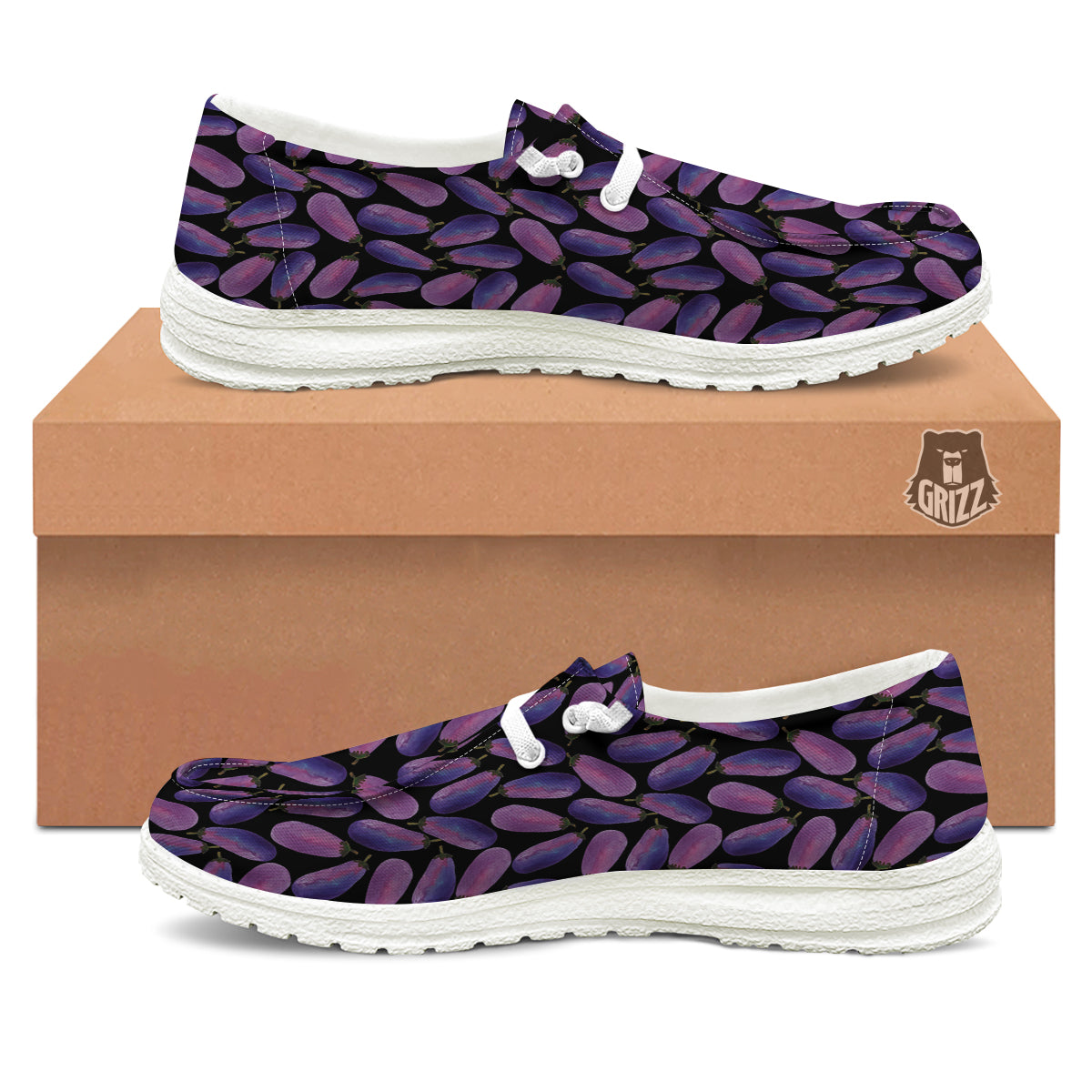 Eggplant Watercolor Print Pattern White Loafers-grizzshop