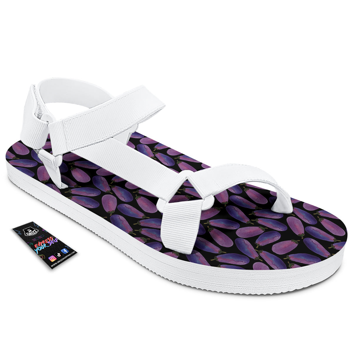Eggplant Watercolor Print Pattern White Open Toe Sandals-grizzshop