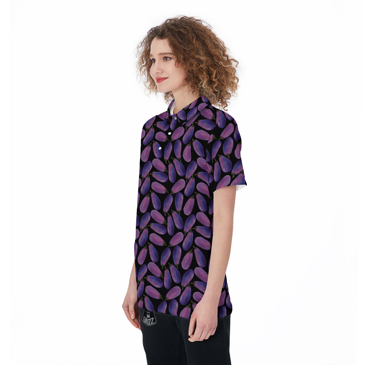 Eggplant Watercolor Print Pattern Women's Golf Shirts-grizzshop