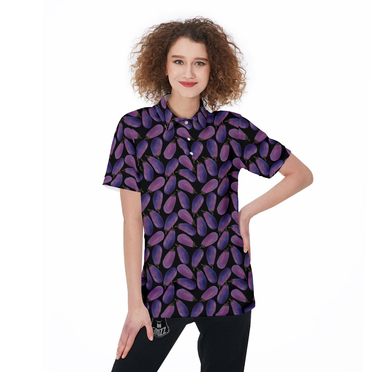 Eggplant Watercolor Print Pattern Women's Golf Shirts-grizzshop