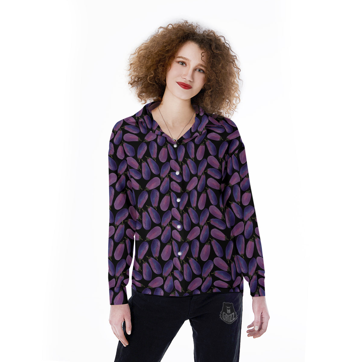 Eggplant Watercolor Print Pattern Women's Long Sleeve Shirts-grizzshop
