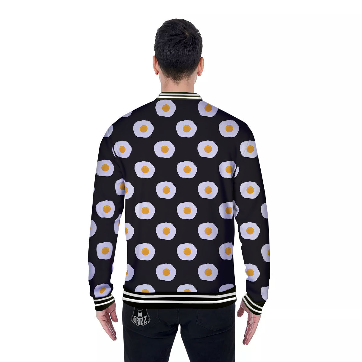 Eggs Black Fried Print Pattern Baseball Jacket-grizzshop
