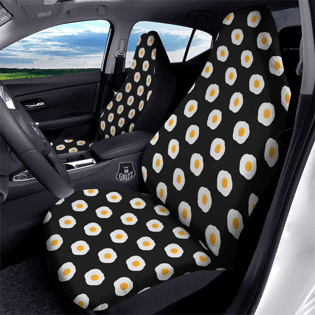 Eggs Black Fried Print Pattern Car Seat Covers-grizzshop