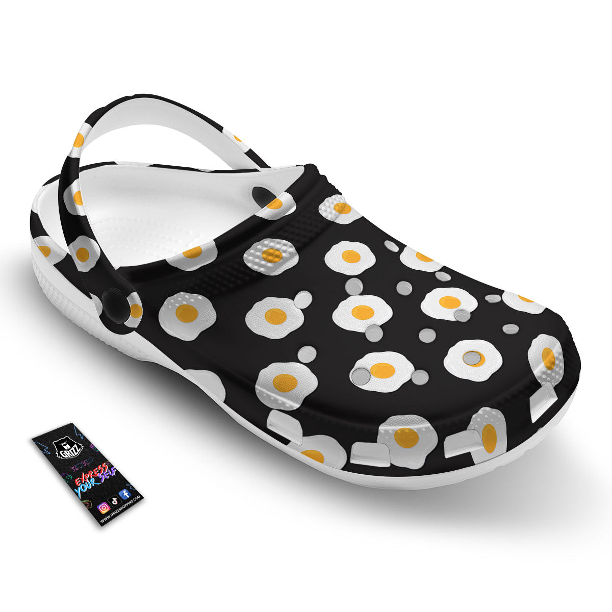 Eggs Black Fried Print Pattern Clog-grizzshop