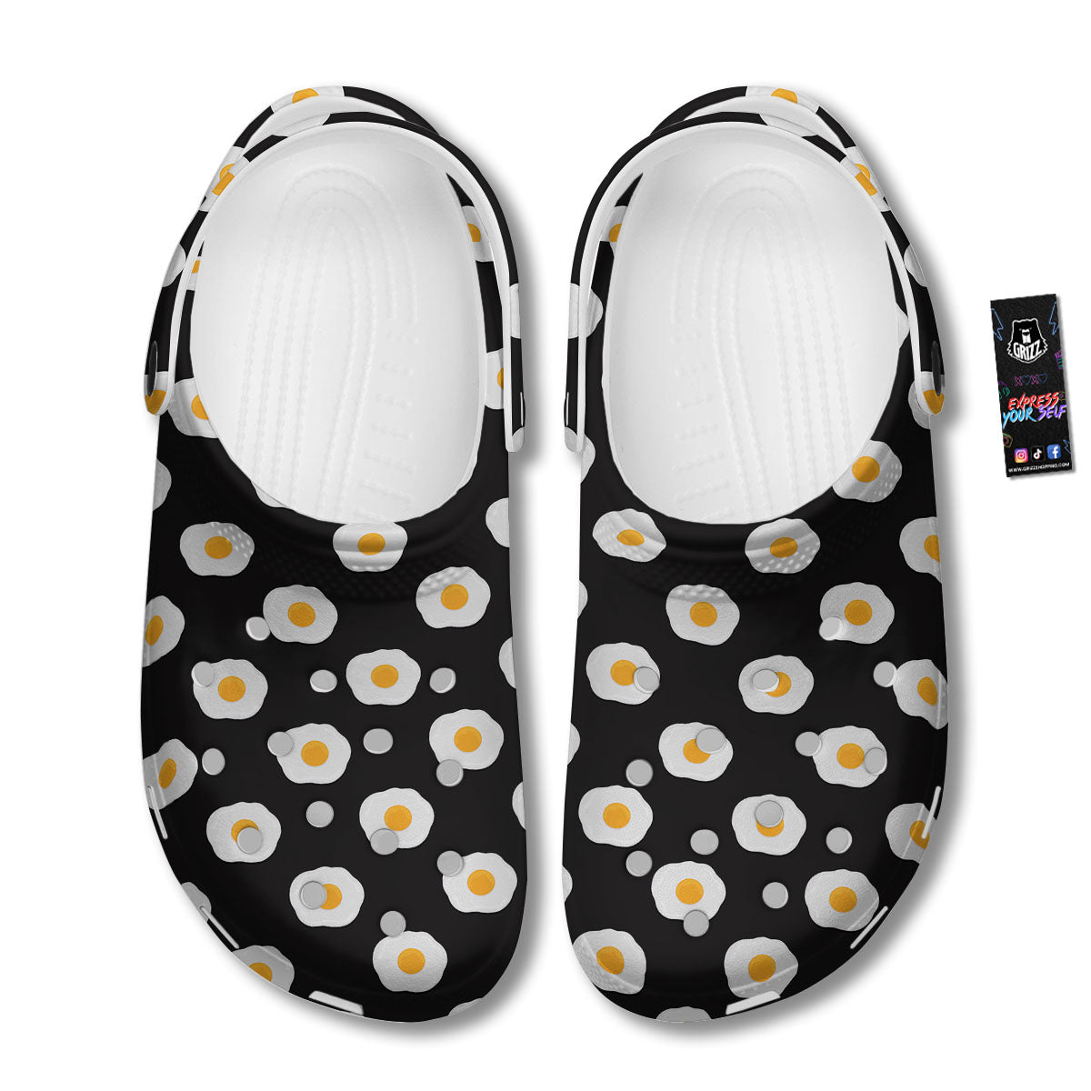 Eggs Black Fried Print Pattern Clog-grizzshop
