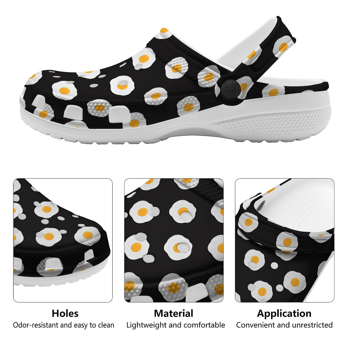 Eggs Black Fried Print Pattern Clog-grizzshop