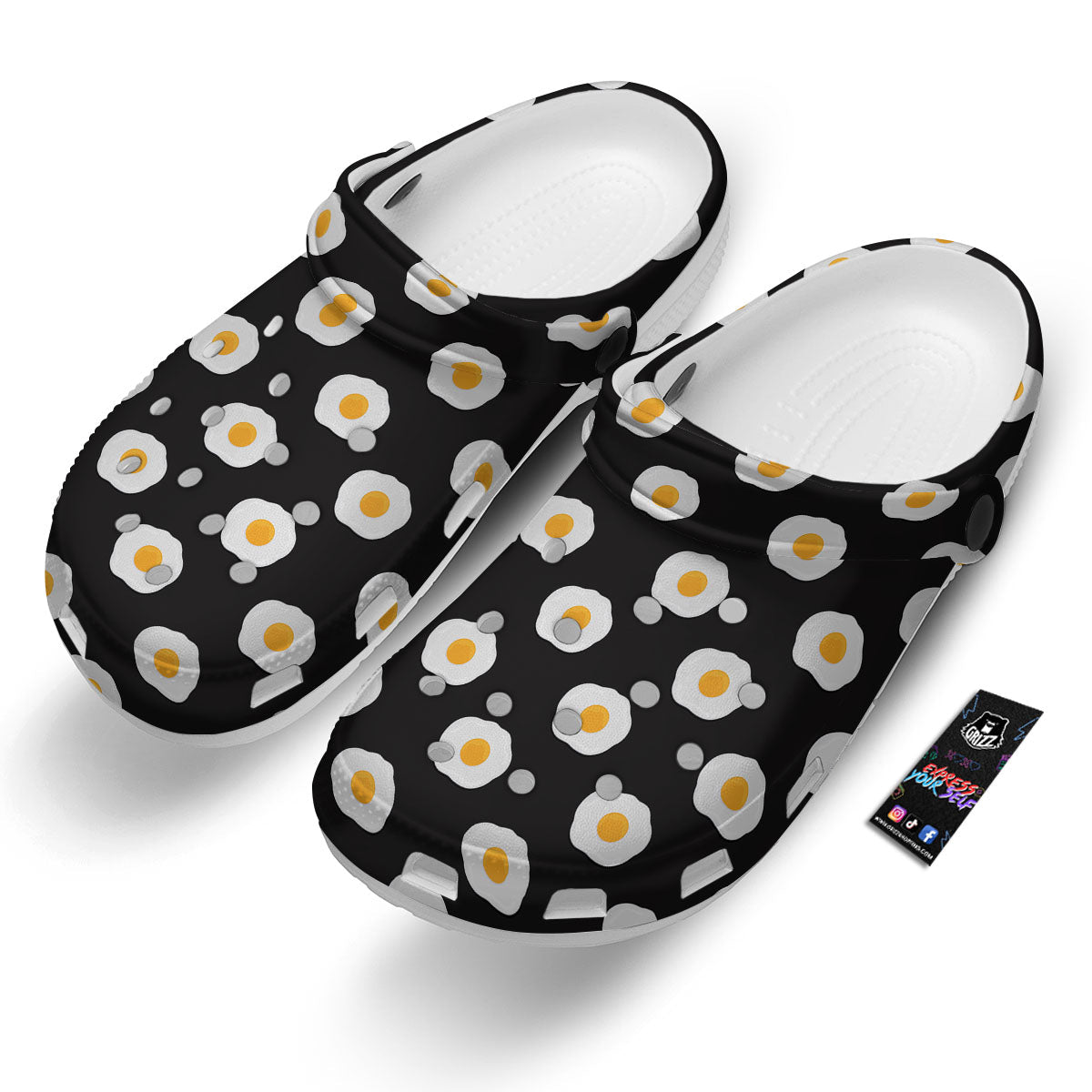 Eggs Black Fried Print Pattern Clog-grizzshop