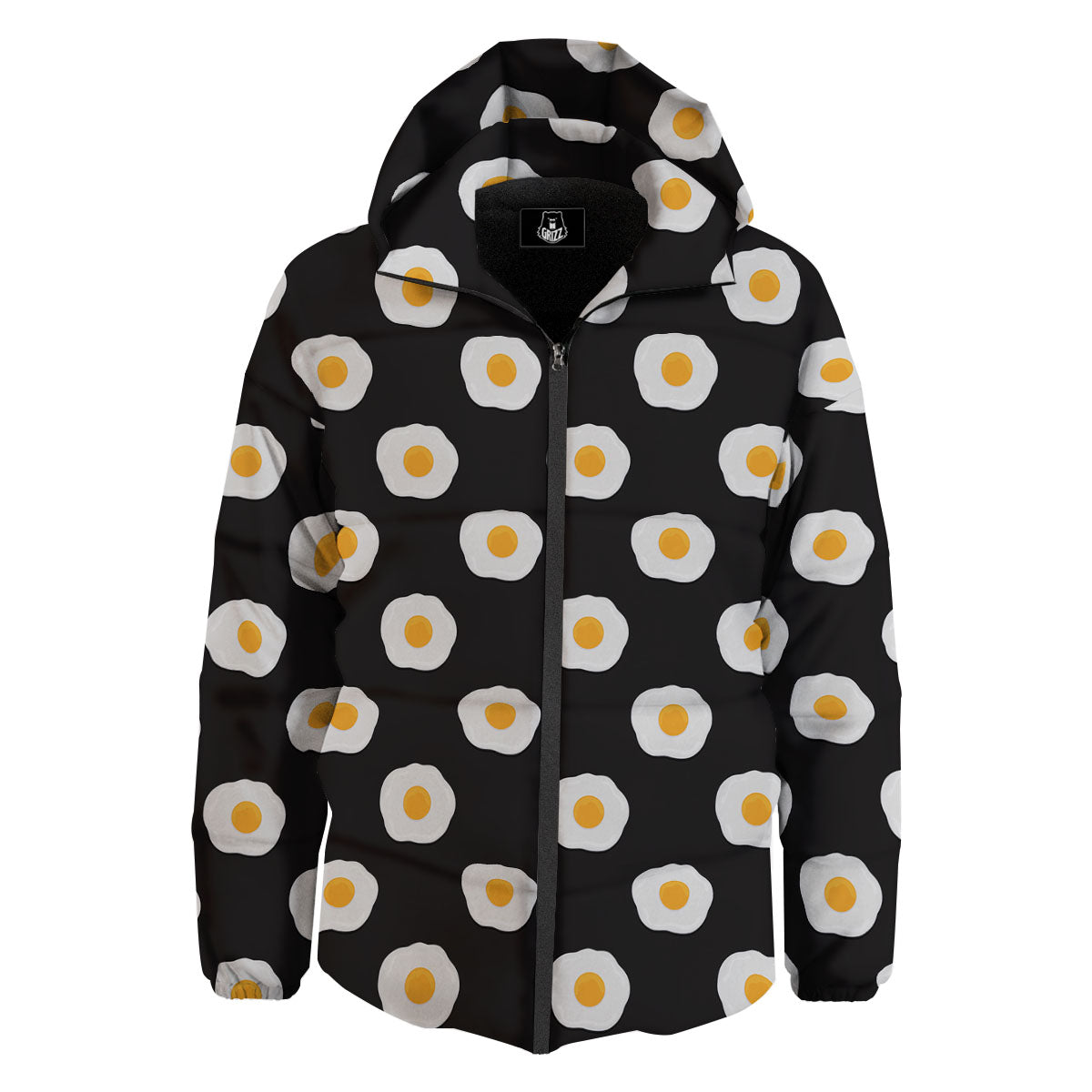 Eggs Black Fried Print Pattern Down Jacket-grizzshop
