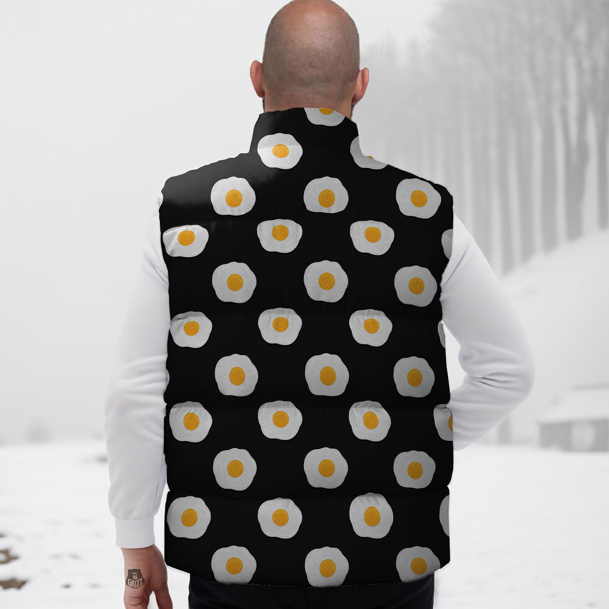 Eggs Black Fried Print Pattern Down Vest
