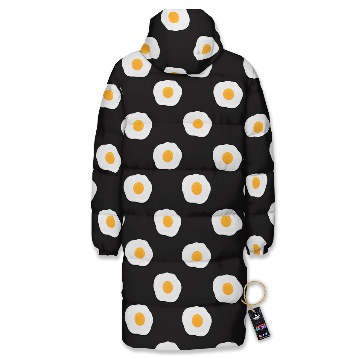 Eggs Black Fried Print Pattern Long Down Jacket-grizzshop