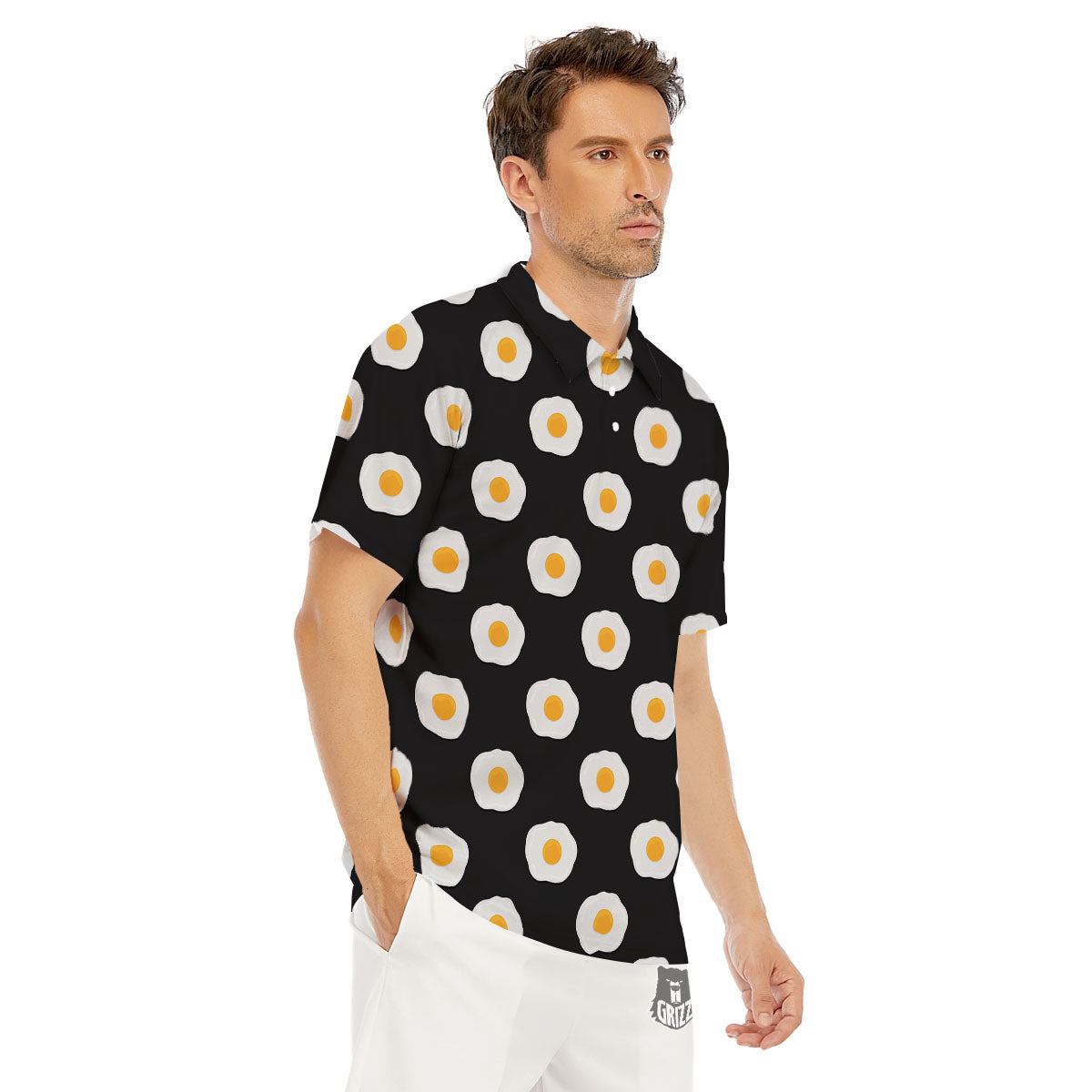 Eggs Black Fried Print Pattern Men's Golf Shirts-grizzshop