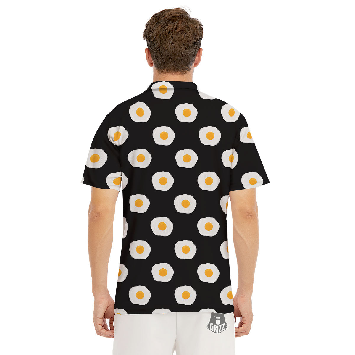 Eggs Black Fried Print Pattern Men's Golf Shirts-grizzshop