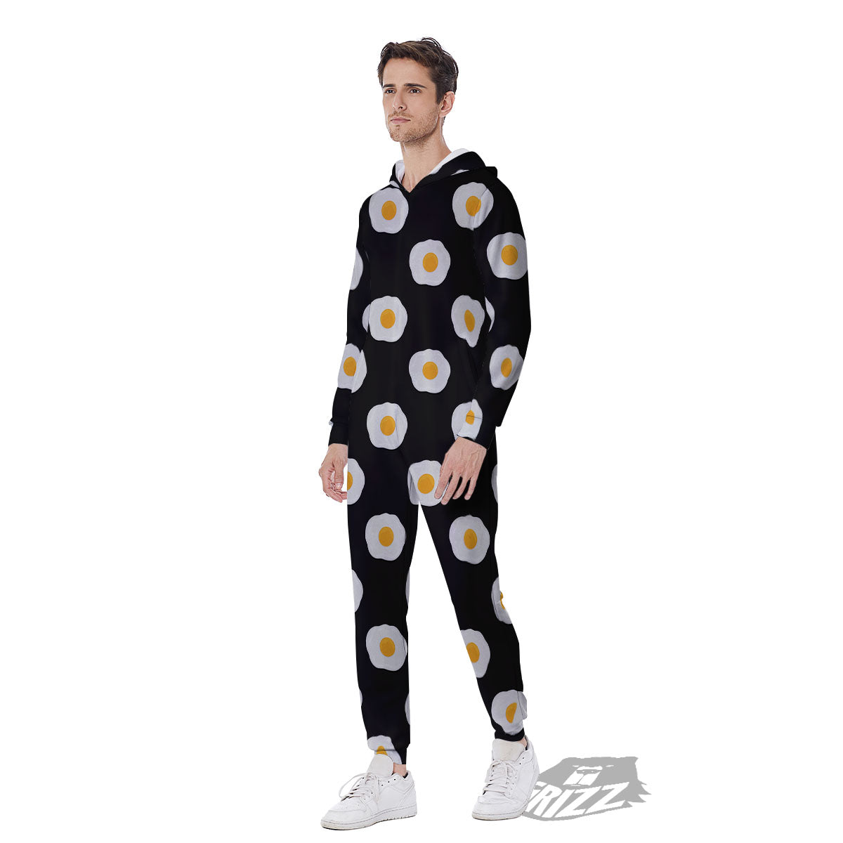 Eggs Black Fried Print Pattern Men's Jumpsuit-grizzshop