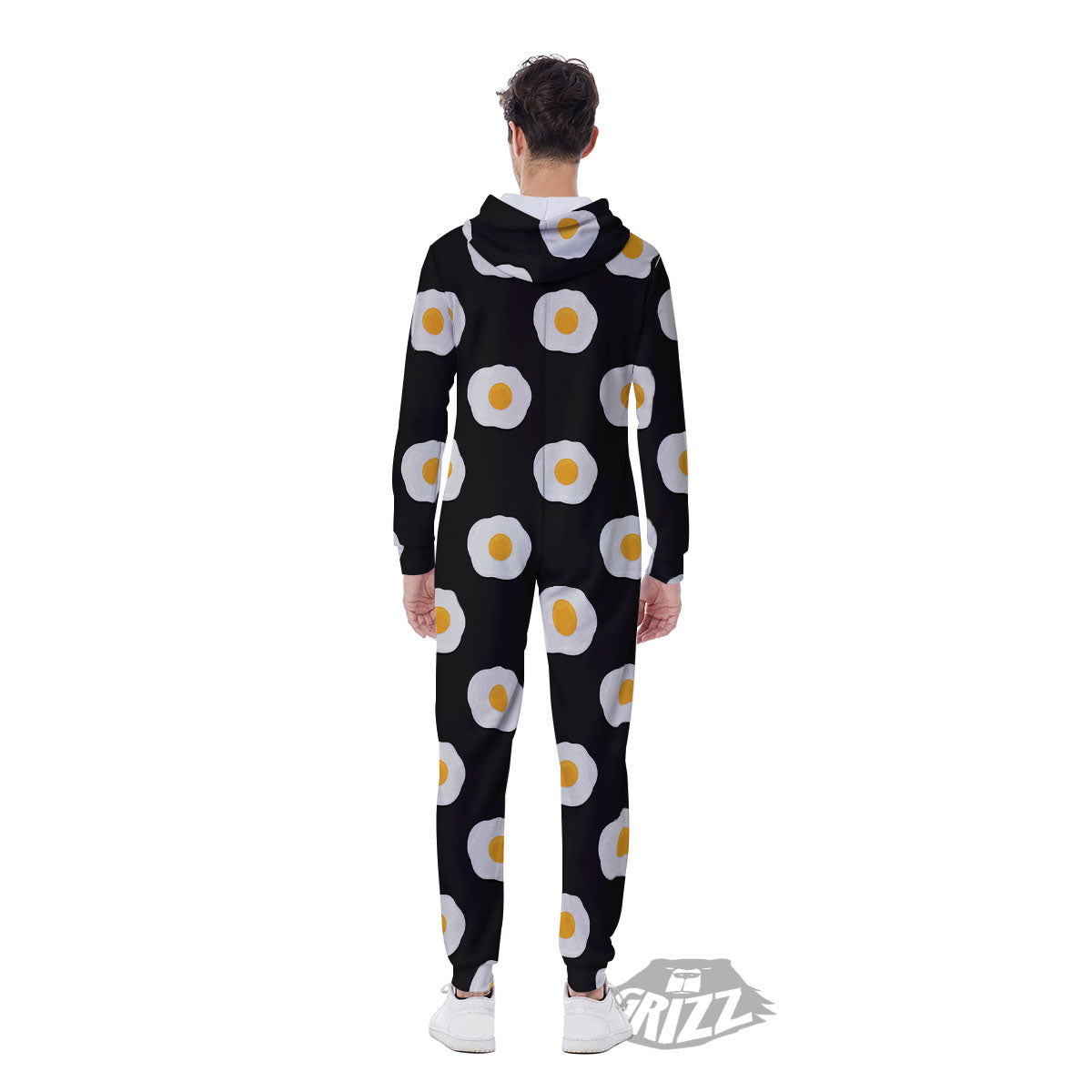 Eggs Black Fried Print Pattern Men's Jumpsuit-grizzshop