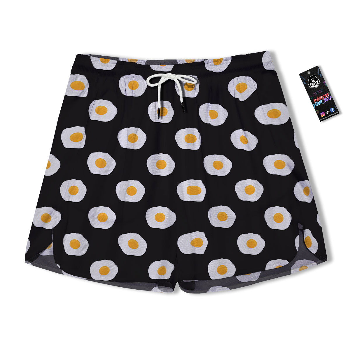 Eggs Black Fried Print Pattern Men's Running Shorts-grizzshop