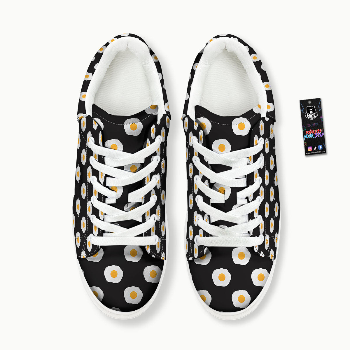 Eggs Black Fried Print Pattern Platform Shoes-grizzshop