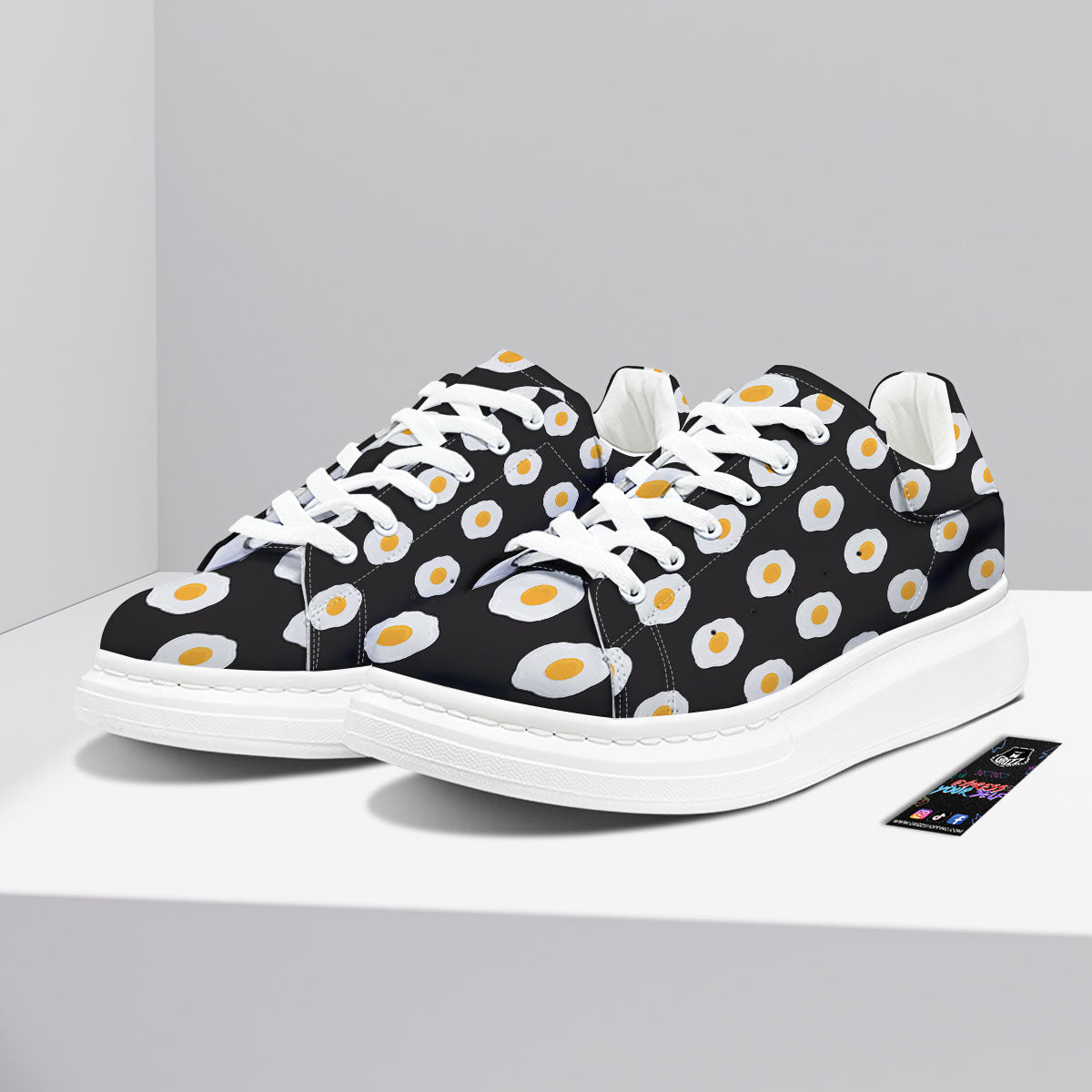 Eggs Black Fried Print Pattern Platform Shoes-grizzshop