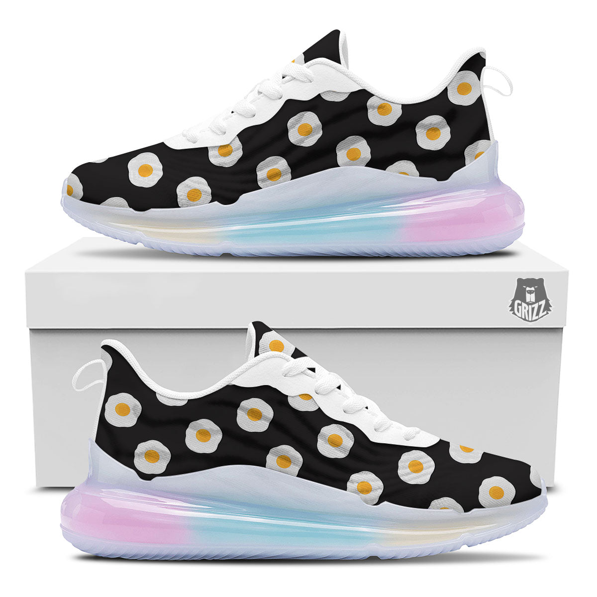 Eggs Black Fried Print Pattern Running Sneakers-grizzshop