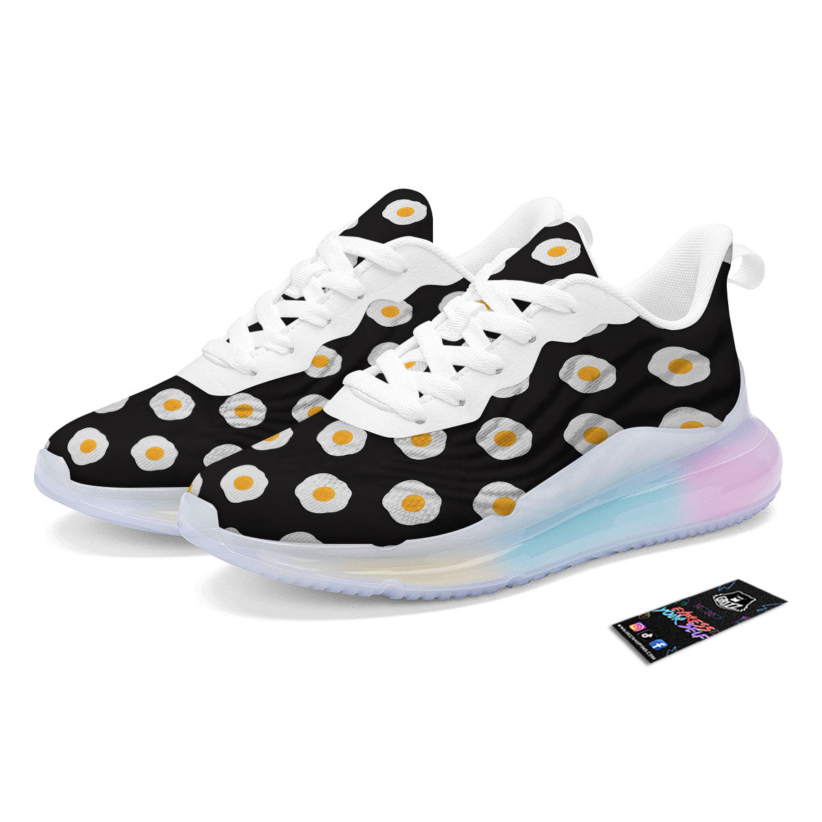 Eggs Black Fried Print Pattern Running Sneakers-grizzshop