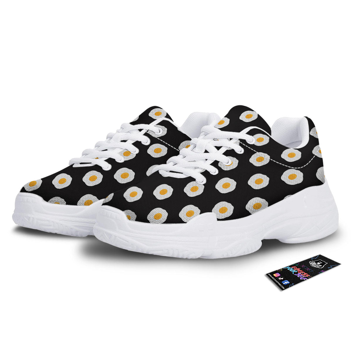 Eggs Black Fried Print Pattern White Chunky Shoes-grizzshop