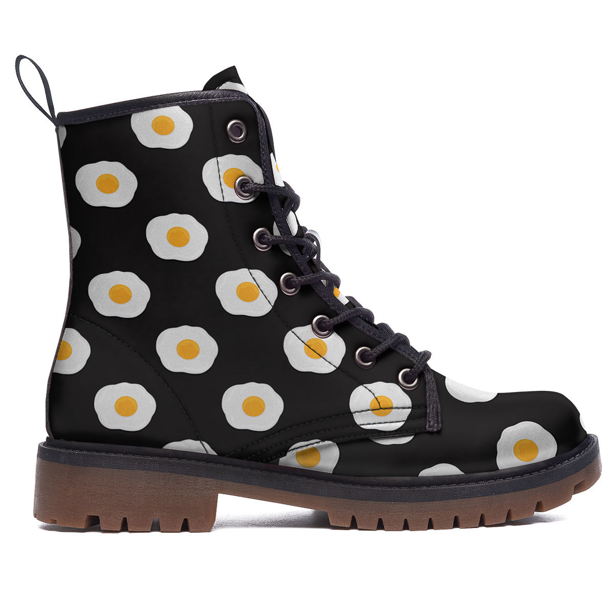 Eggs Black Fried Print Pattern Work Boots-grizzshop