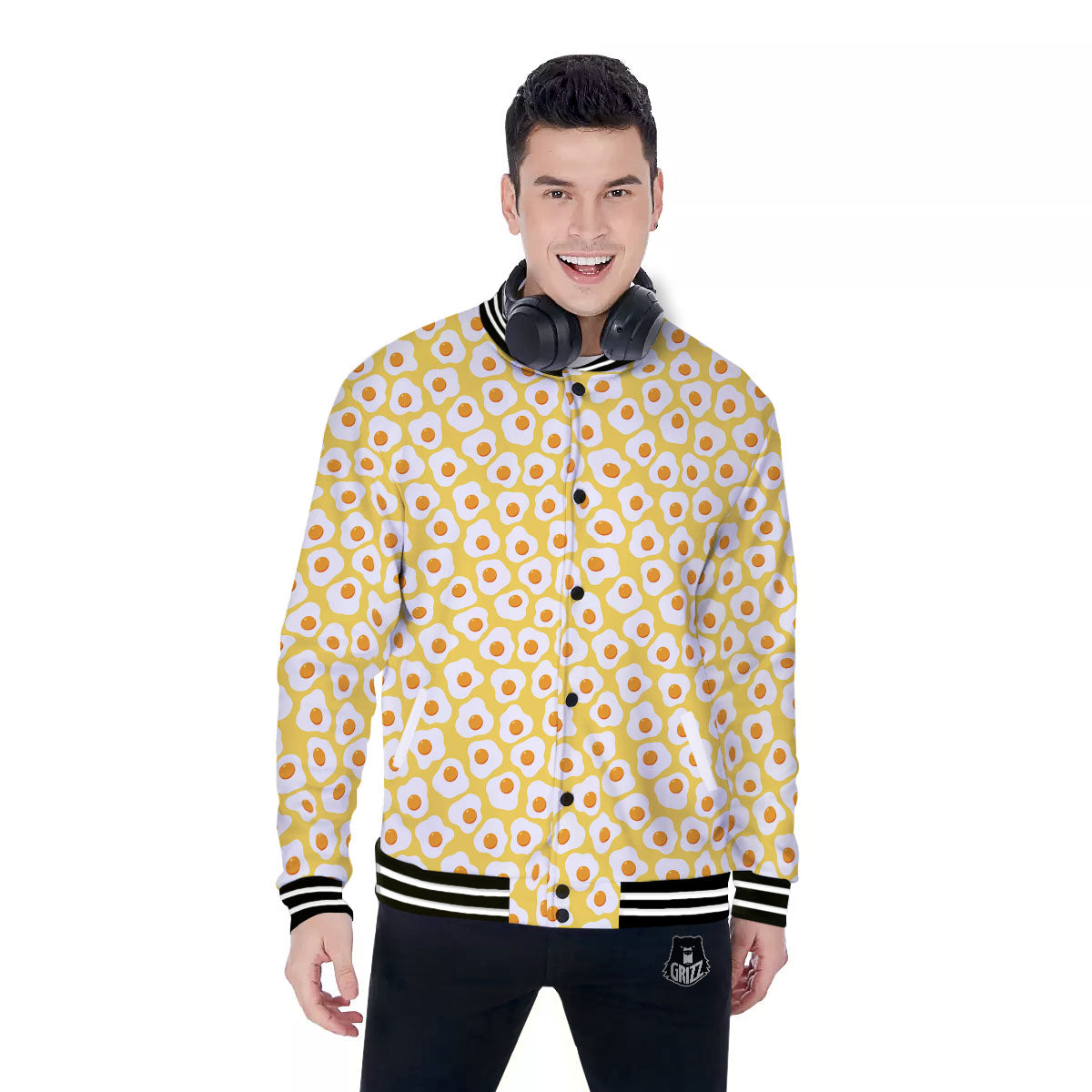 Eggs Print Pattern Baseball Jacket-grizzshop