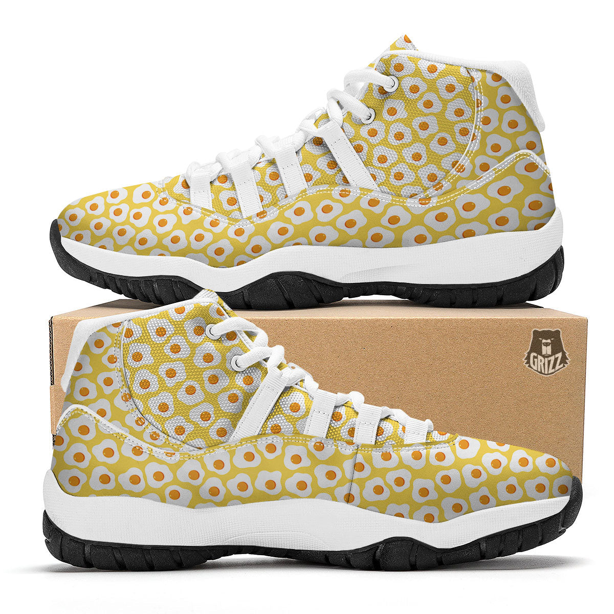 Eggs Print Pattern White Bball Shoes-grizzshop