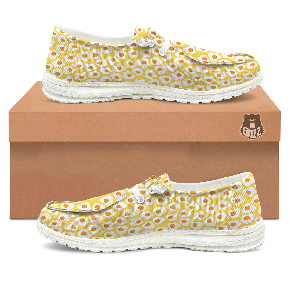 Eggs Print Pattern White Loafers-grizzshop