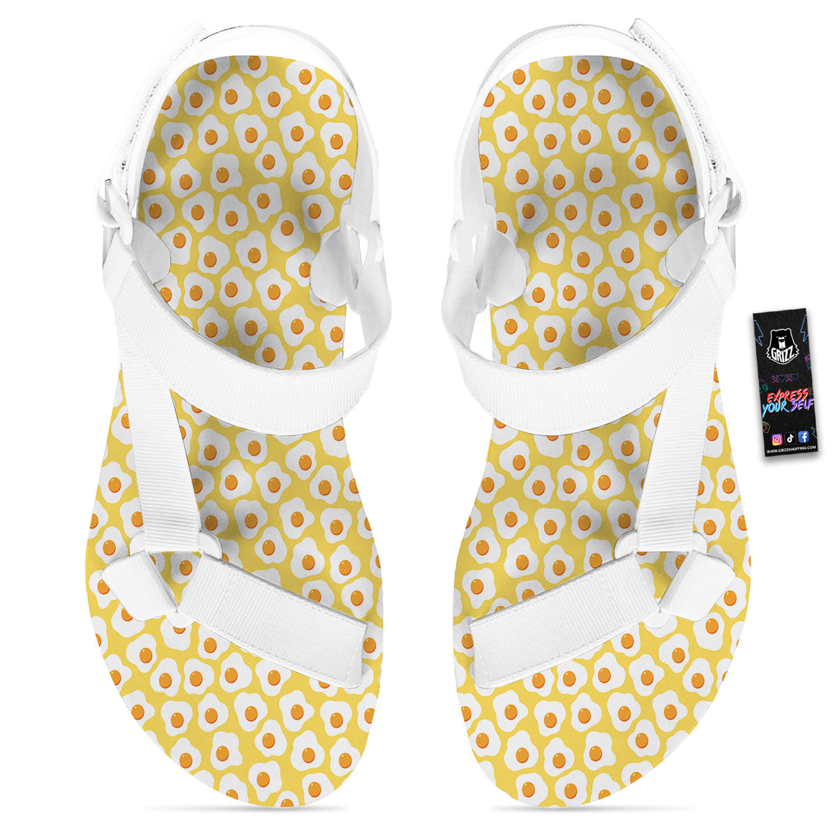 Eggs Print Pattern White Open Toe Sandals-grizzshop