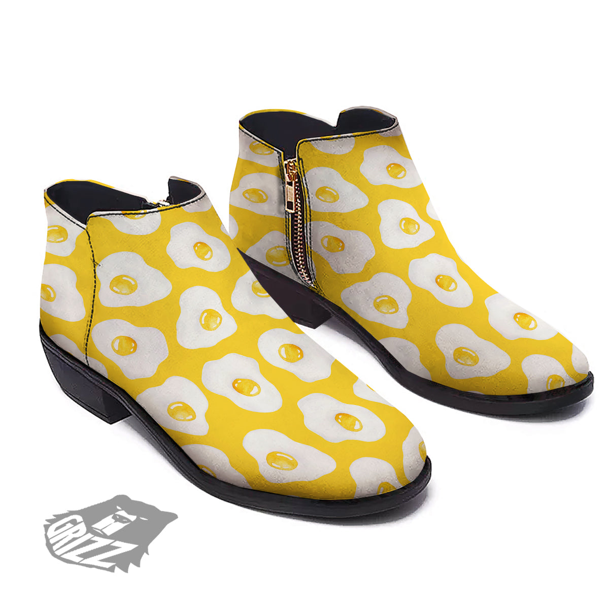 Eggs Yellow Print Pattern Ankle Boots-grizzshop