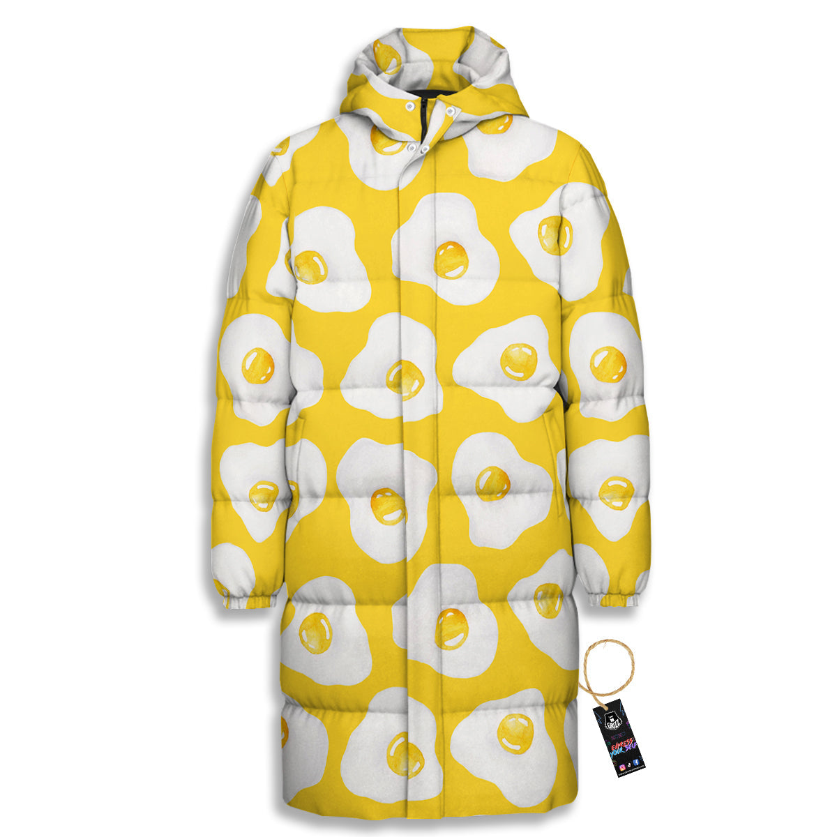 Eggs Yellow Print Pattern Long Down Jacket-grizzshop