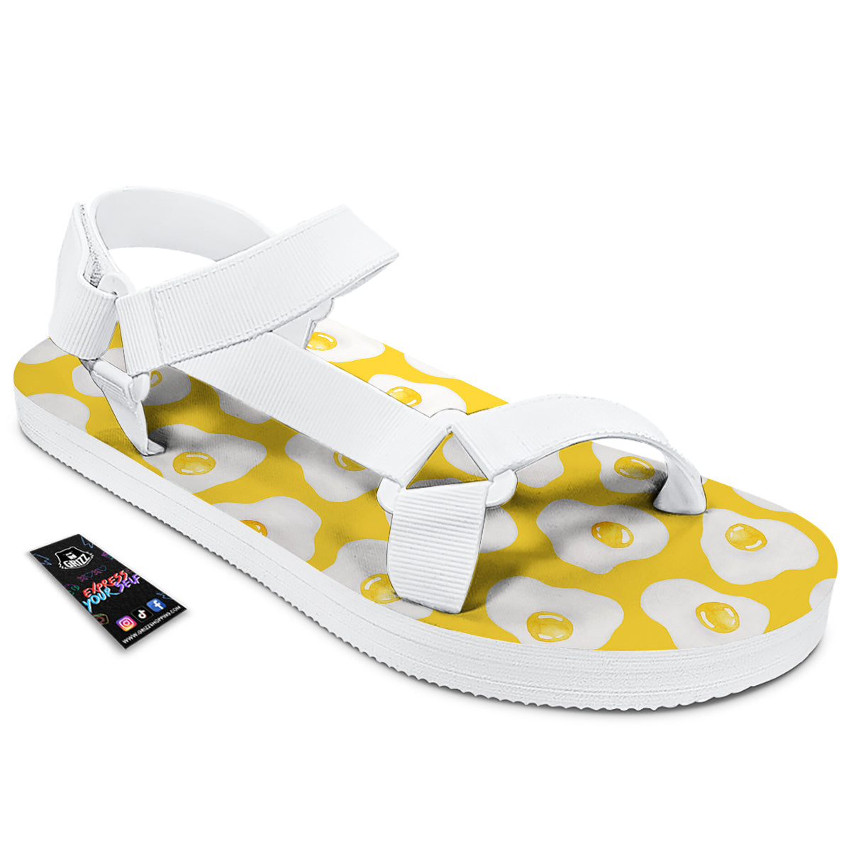 Eggs Yellow Print Pattern White Open Toe Sandals-grizzshop