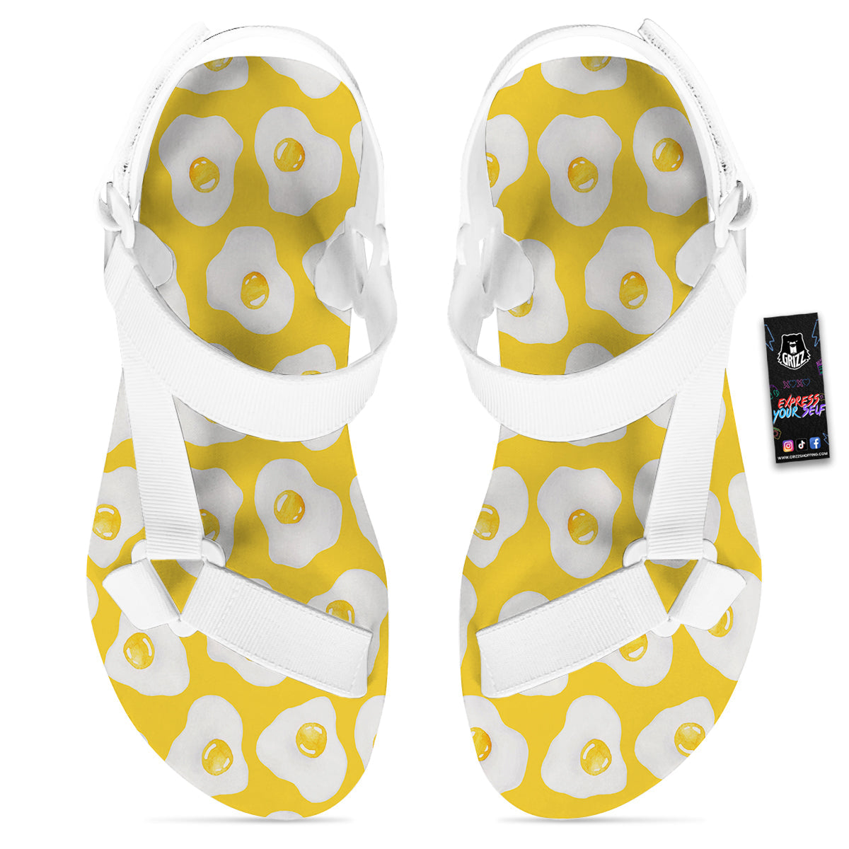 Eggs Yellow Print Pattern White Open Toe Sandals-grizzshop