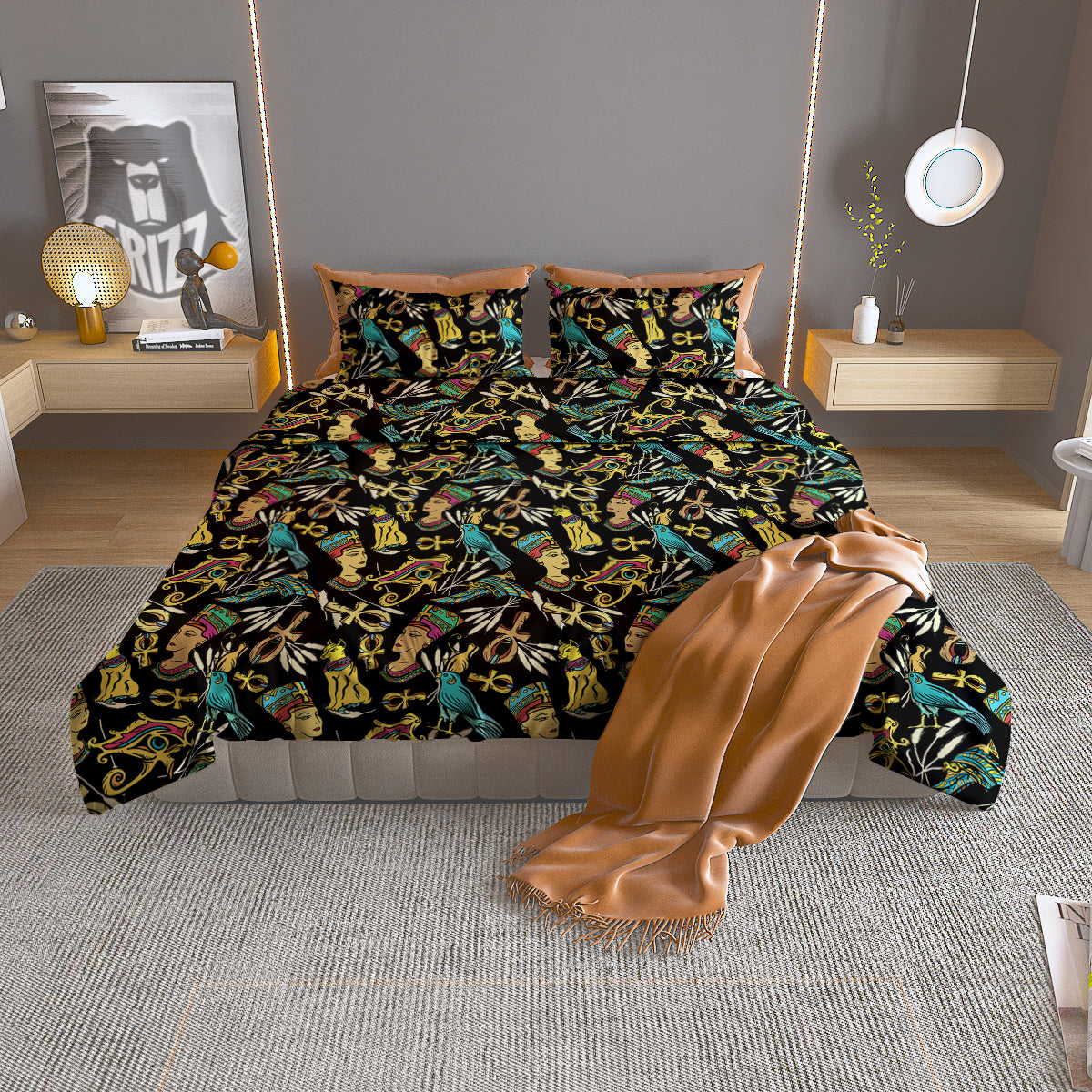 Egypt Ancient Print Pattern Duvet Cover Bedding Set