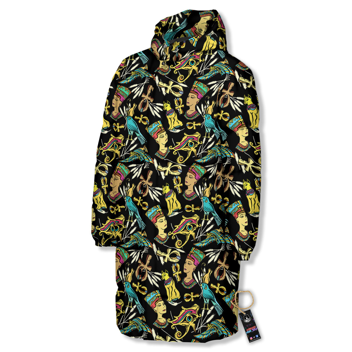 Egypt Ancient Print Pattern Long Down Jacket-grizzshop