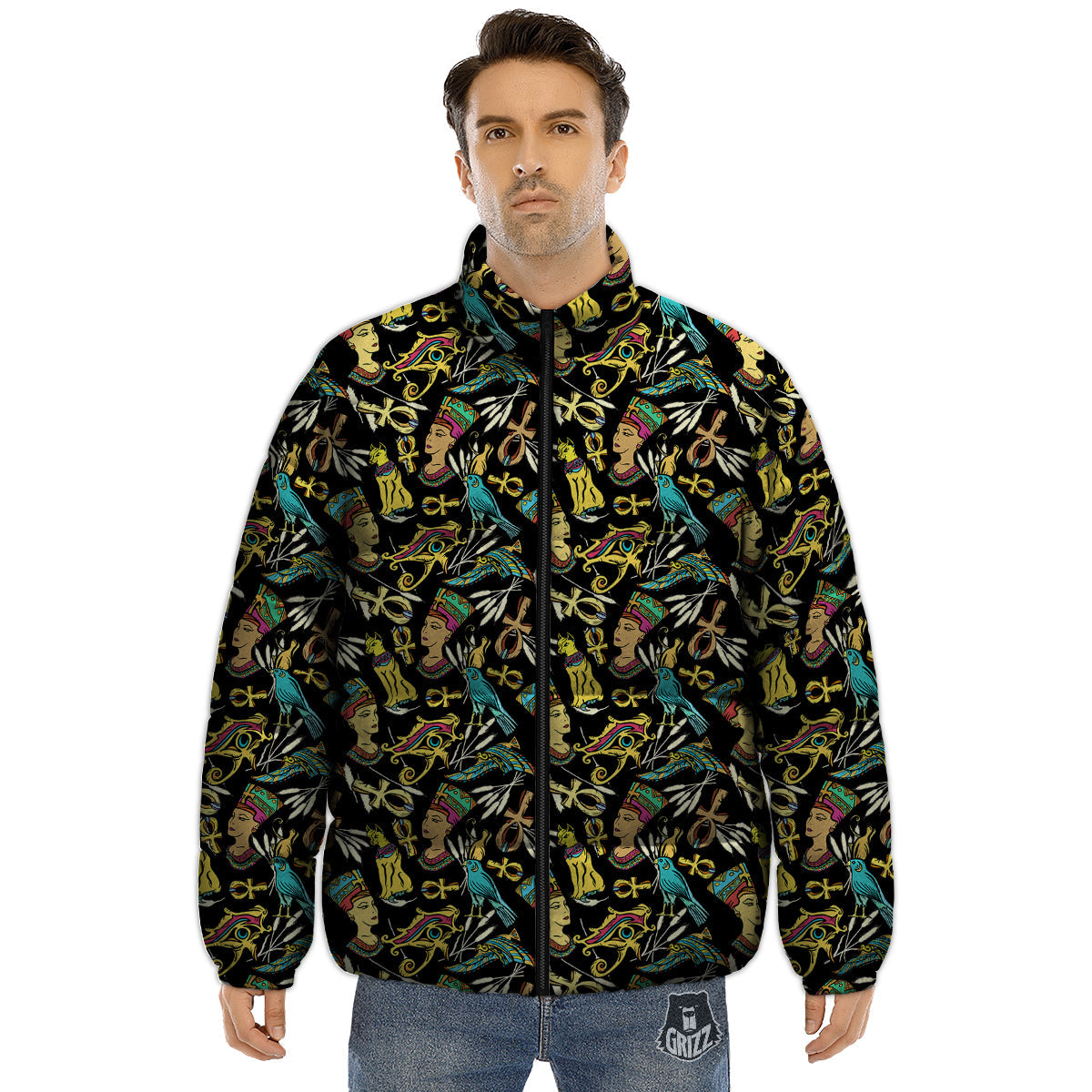 Egypt Ancient Print Pattern Puffer Jacket-grizzshop